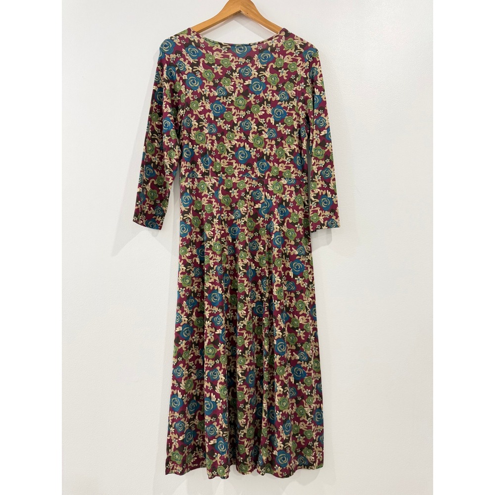 Sahalie Women Floral Midi Dress Burgundy V-Neck 3/4 Sleeve Cotton Modal Blend M - Picture 9 of 10